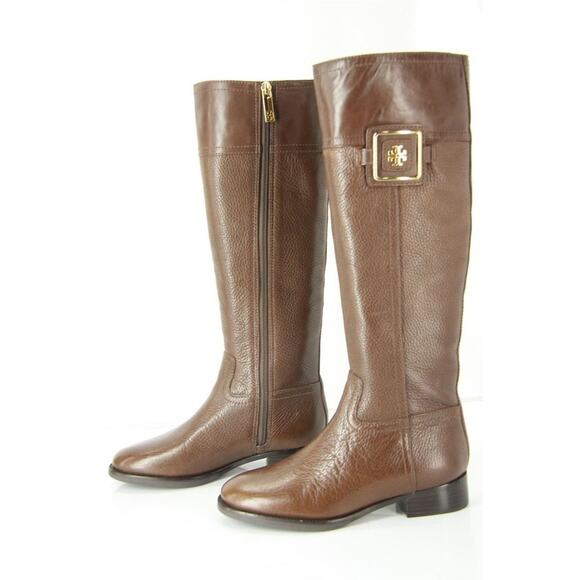 Tory Burch Leather Julian Logo Plaque Riding Boots  Coconut 5.5 - Picture 8 of 10